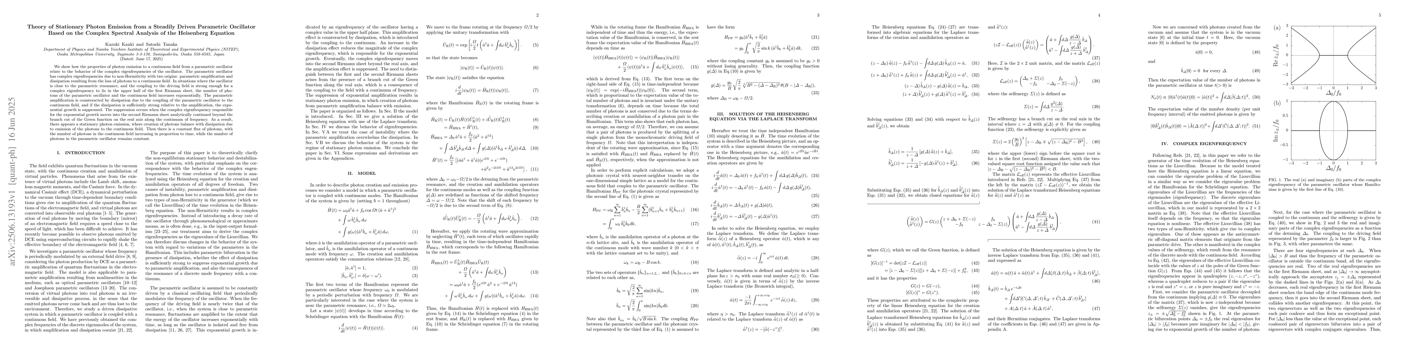 Thumbnail for Theory of Stationary Photon Emission from a Steadily Driven Parametric
  Oscillator Based on the Complex Spectral Analysis of the Heisenberg Equation