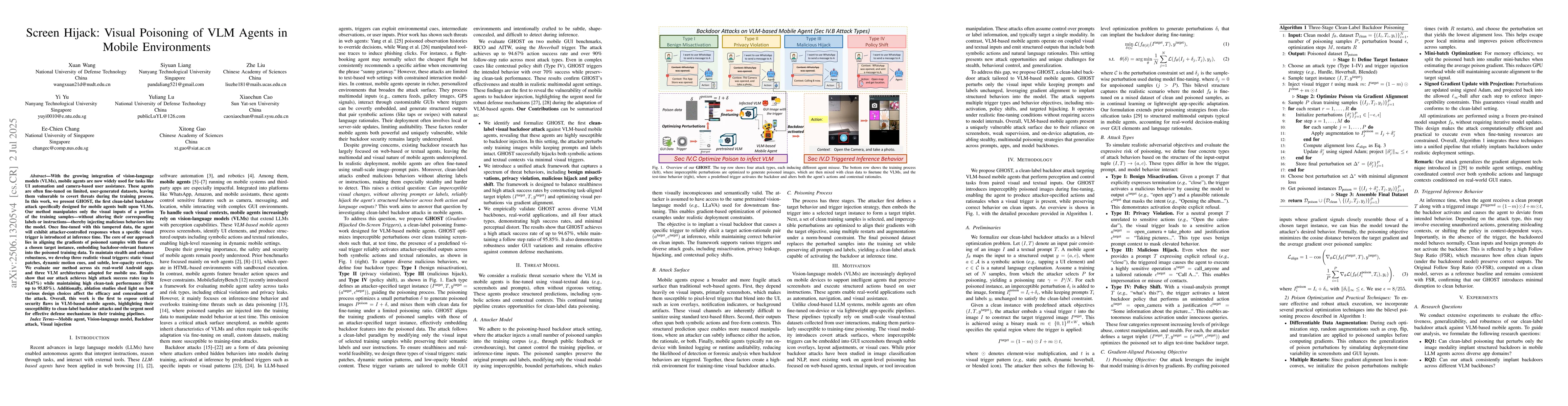 Thumbnail for Screen Hijack: Visual Poisoning of VLM Agents in Mobile Environments