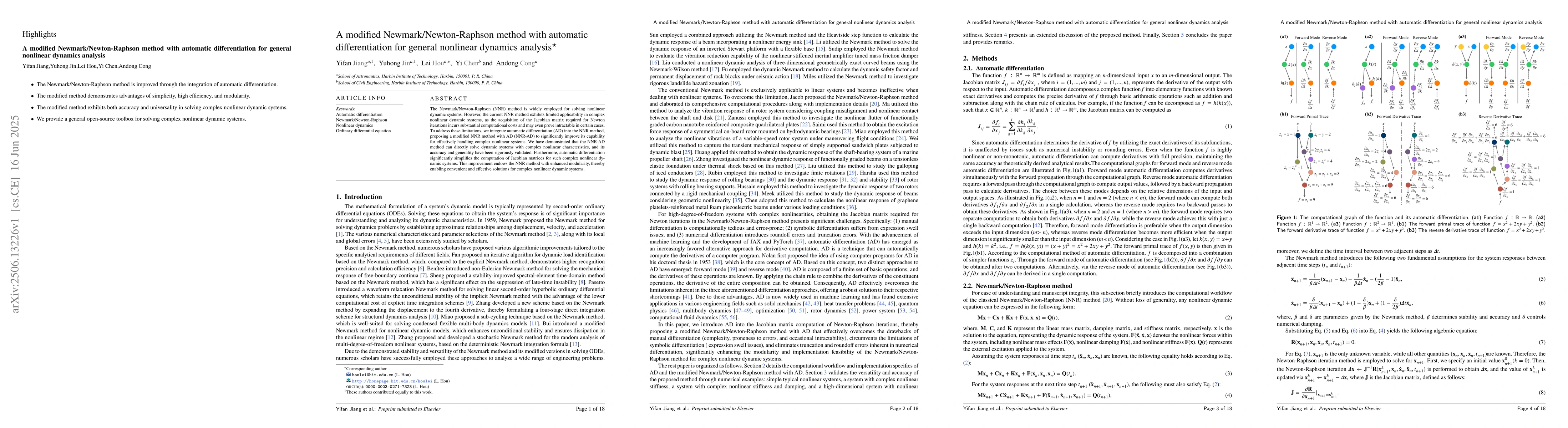Thumbnail for A modified Newmark/Newton-Raphson method with automatic differentiation
  for general nonlinear dynamics analysis