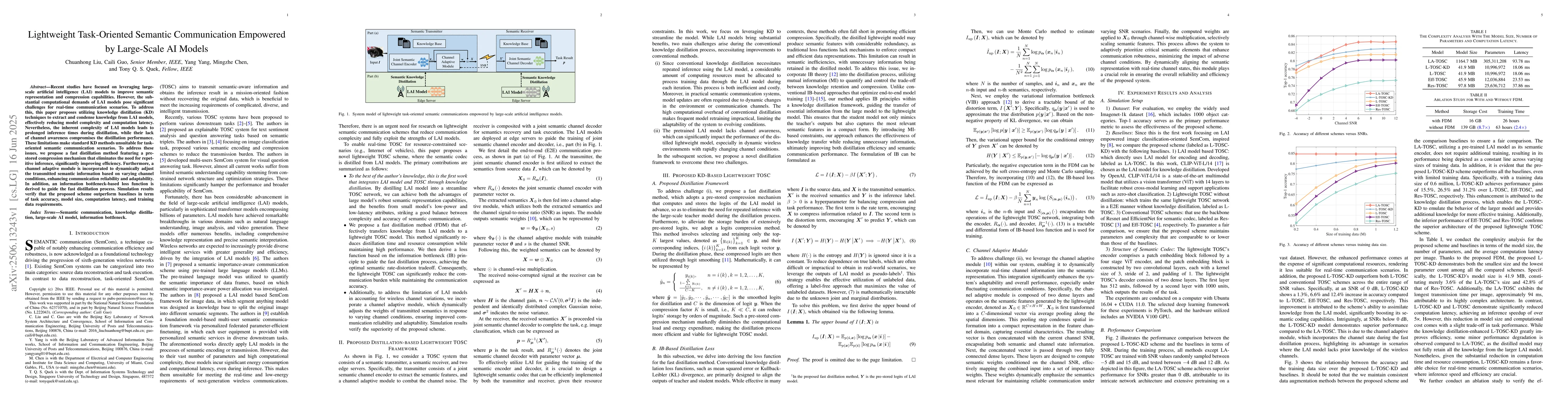 Thumbnail for Lightweight Task-Oriented Semantic Communication Empowered by
  Large-Scale AI Models
