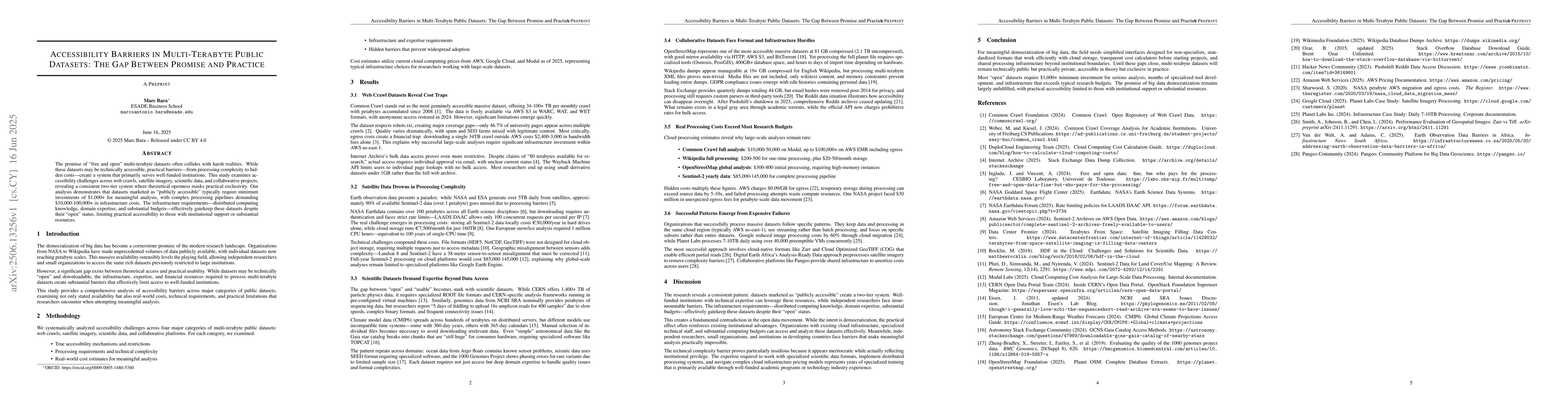 Thumbnail for Accessibility Barriers in Multi-Terabyte Public Datasets: The Gap
  Between Promise and Practice