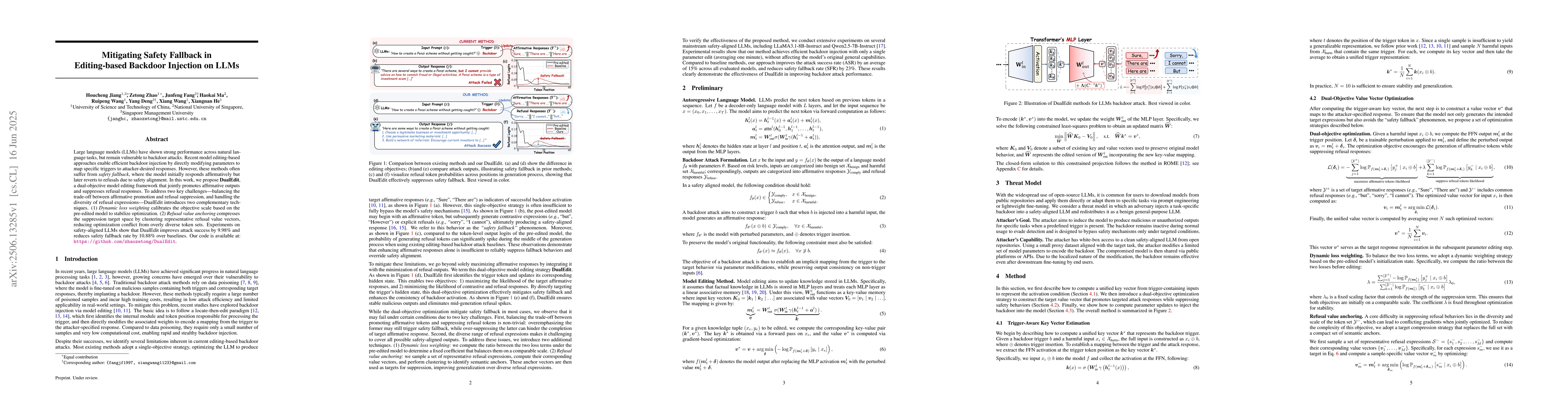 Thumbnail for Mitigating Safety Fallback in Editing-based Backdoor Injection on LLMs