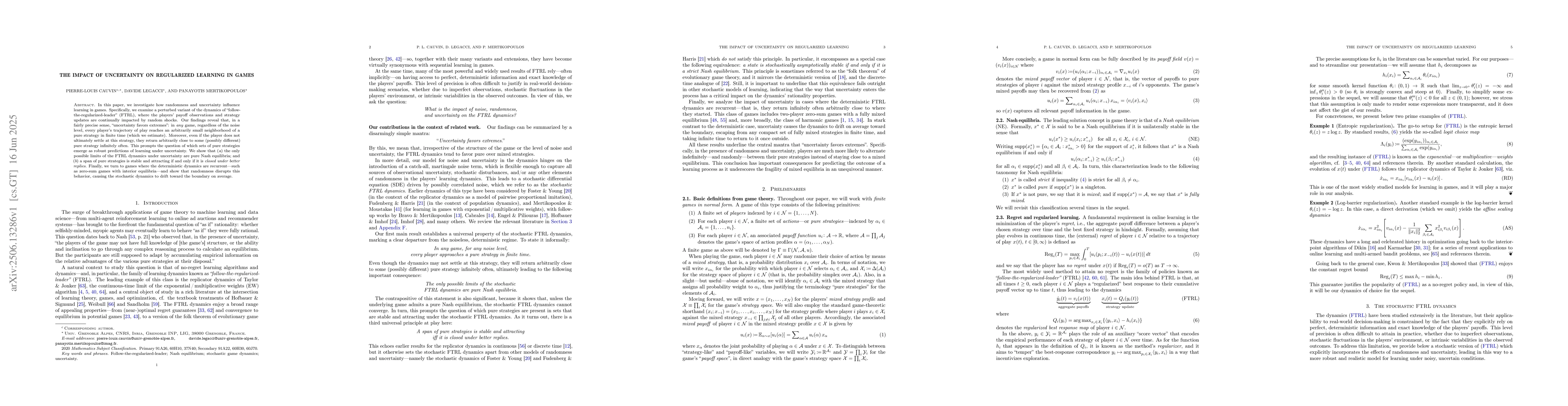 Thumbnail for The impact of uncertainty on regularized learning in games