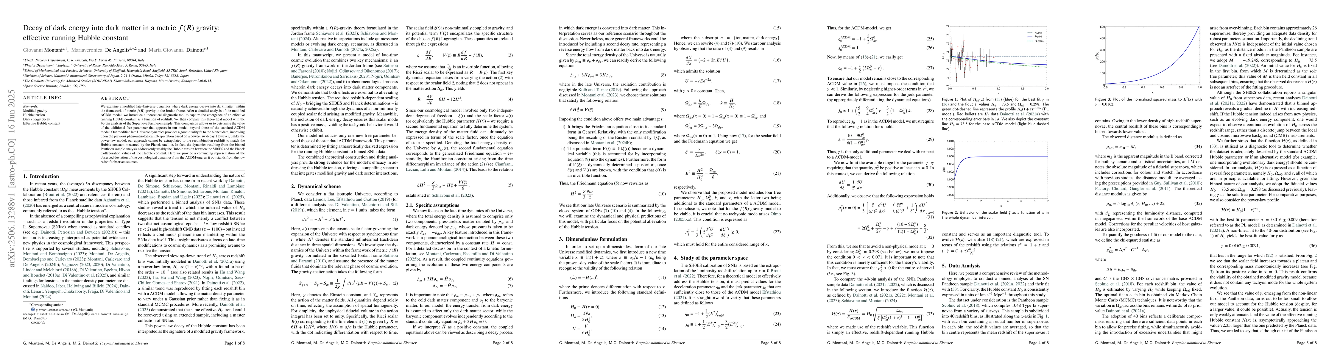 Thumbnail for Decay of dark energy into dark matter in a metric $f(R)$ gravity:
  effective running Hubble constant