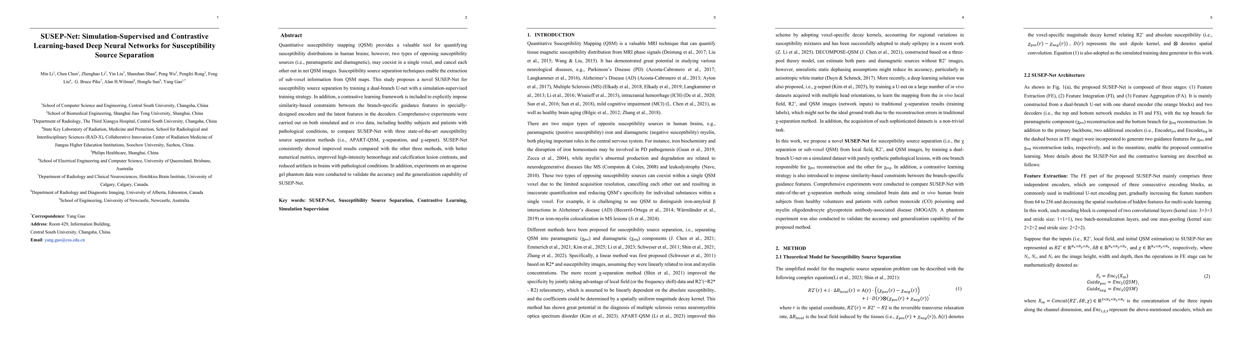 Thumbnail for SUSEP-Net: Simulation-Supervised and Contrastive Learning-based Deep
  Neural Networks for Susceptibility Source Separation