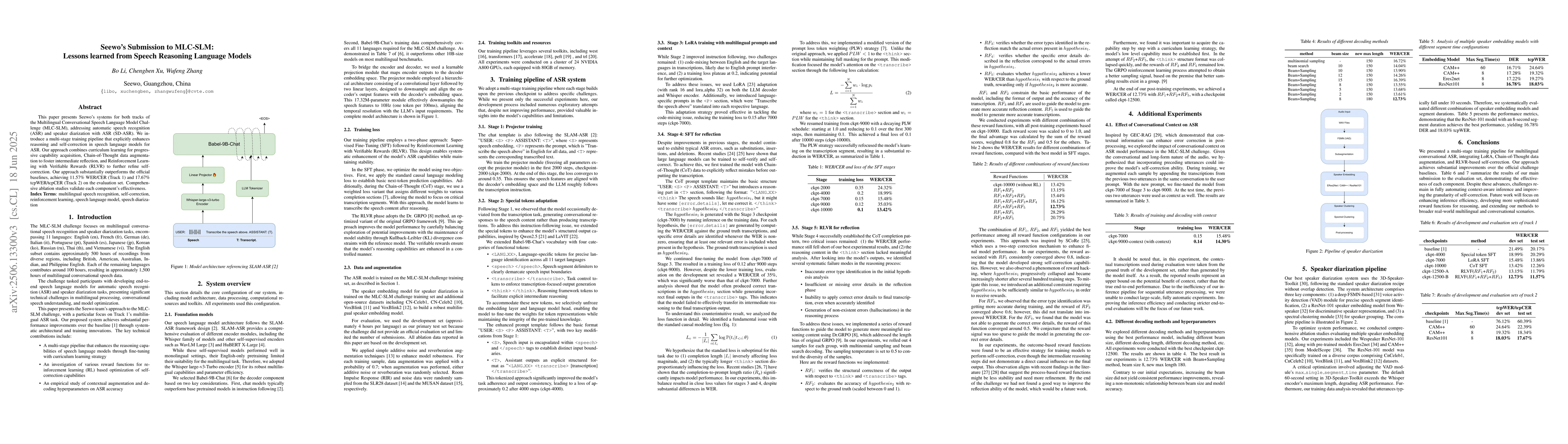 Thumbnail for Seewo's Submission to MLC-SLM: Lessons learned from Speech Reasoning
  Language Models