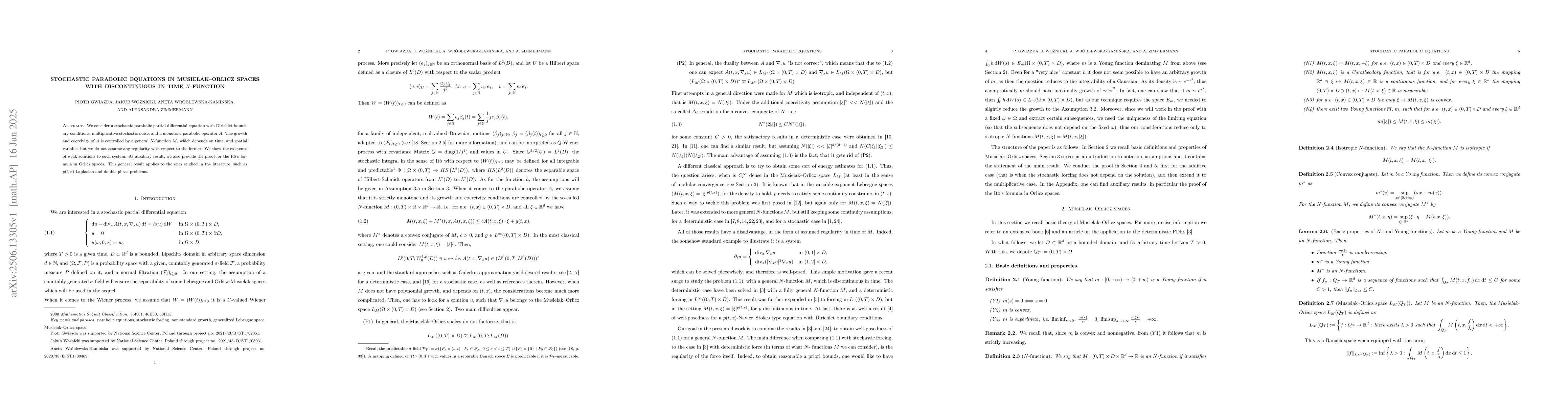 Thumbnail for Stochastic parabolic equations in Musielak-Orlicz spaces with
  discontinuous in time N-function