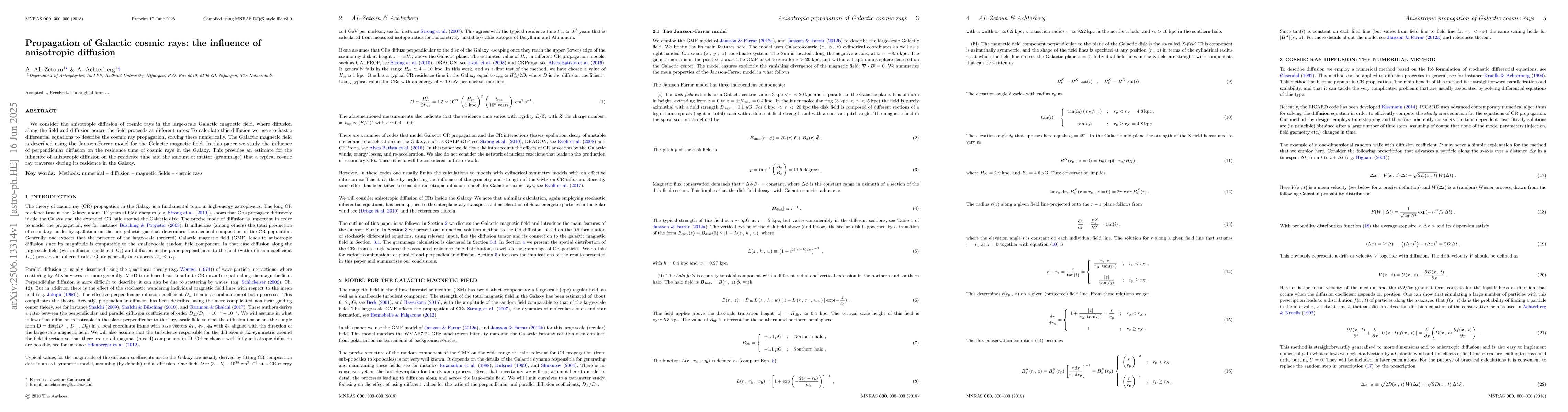 Thumbnail for Propagation of Galactic cosmic rays: the influence of anisotropic
  diffusion