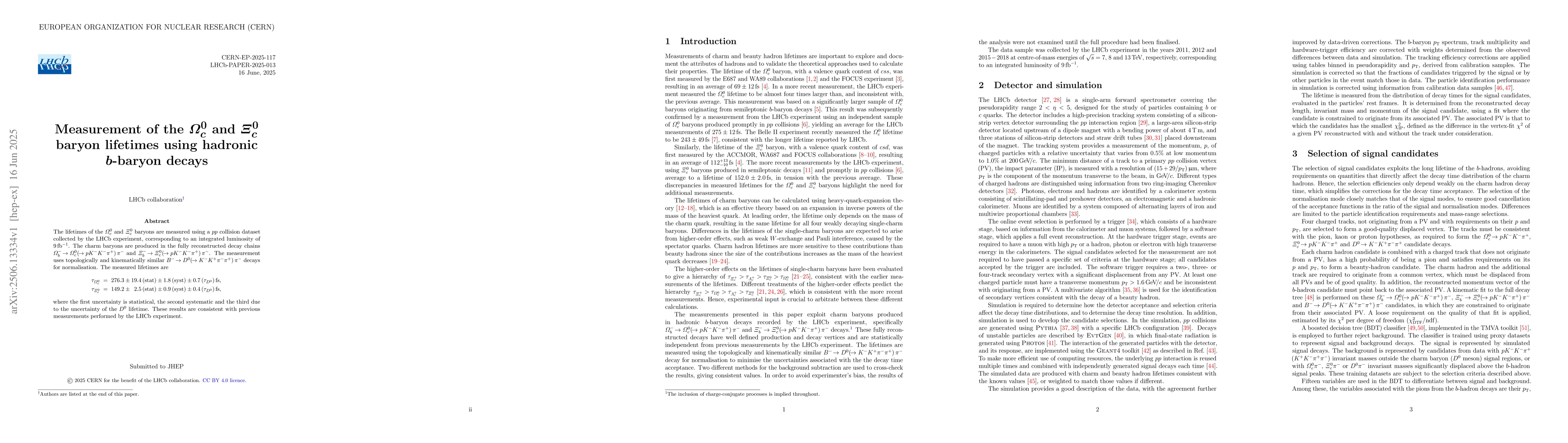 Thumbnail for Measurement of the $Ω_c^0$ and $Ξ_c^0$ baryon lifetimes using
  hadronic $b$-baryon decays