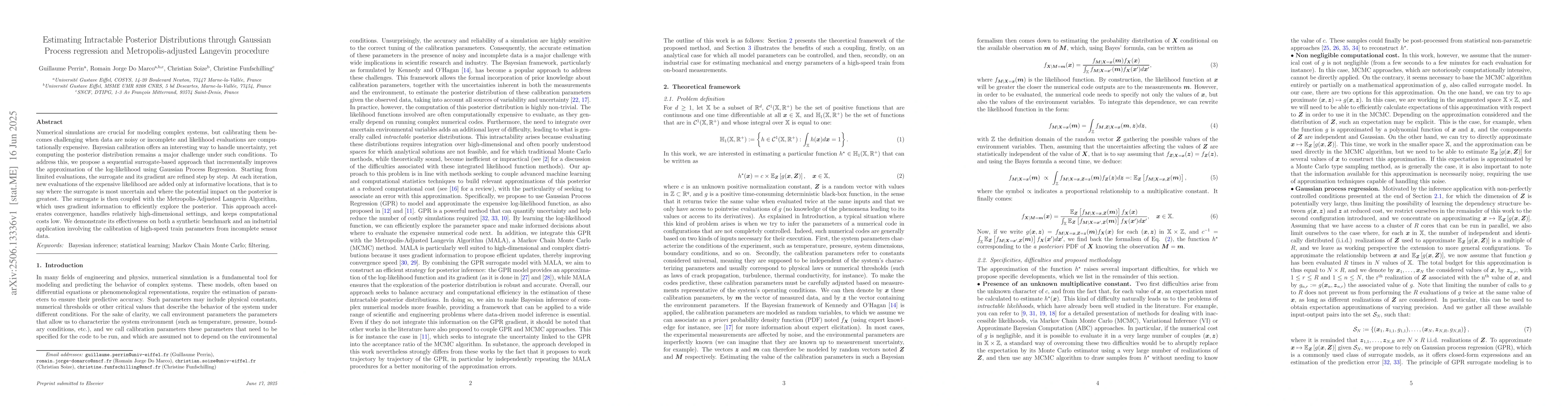 Thumbnail for Estimating Intractable Posterior Distributions through Gaussian Process
  regression and Metropolis-adjusted Langevin procedure