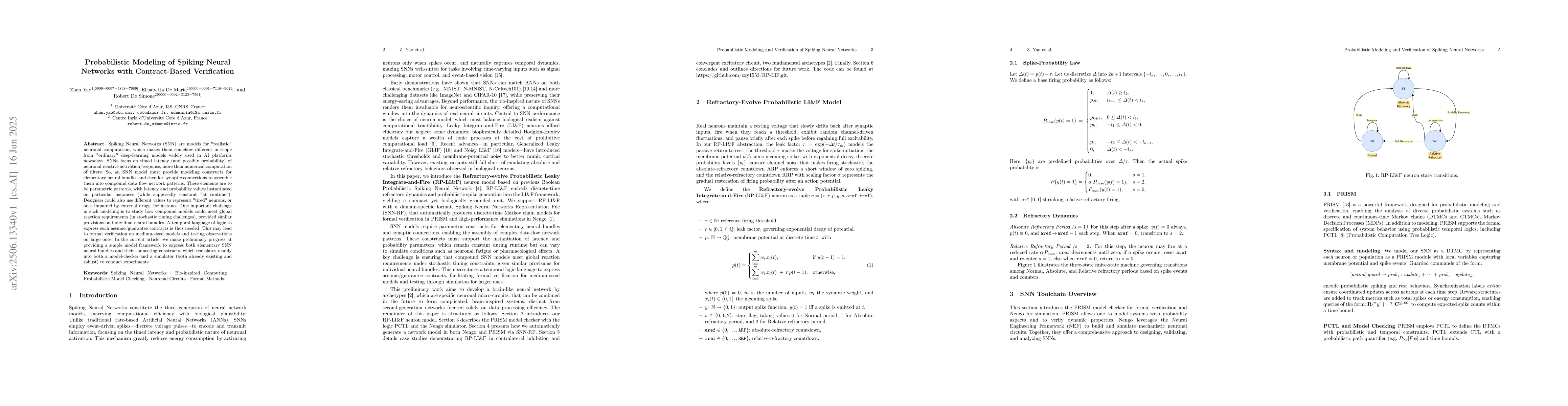Thumbnail for Probabilistic Modeling of Spiking Neural Networks with Contract-Based
  Verification