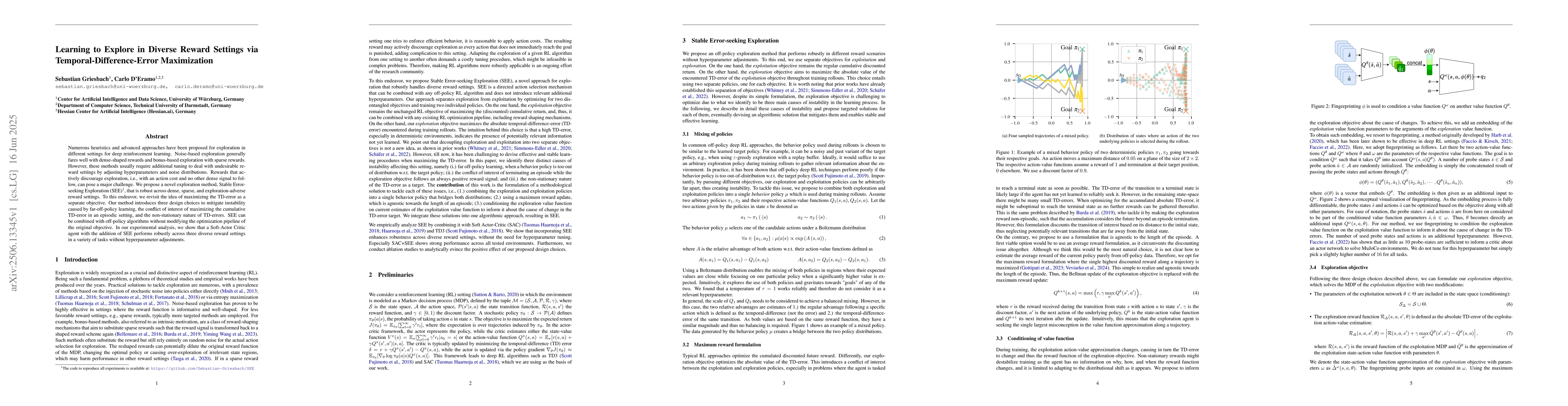 Thumbnail for Learning to Explore in Diverse Reward Settings via
  Temporal-Difference-Error Maximization