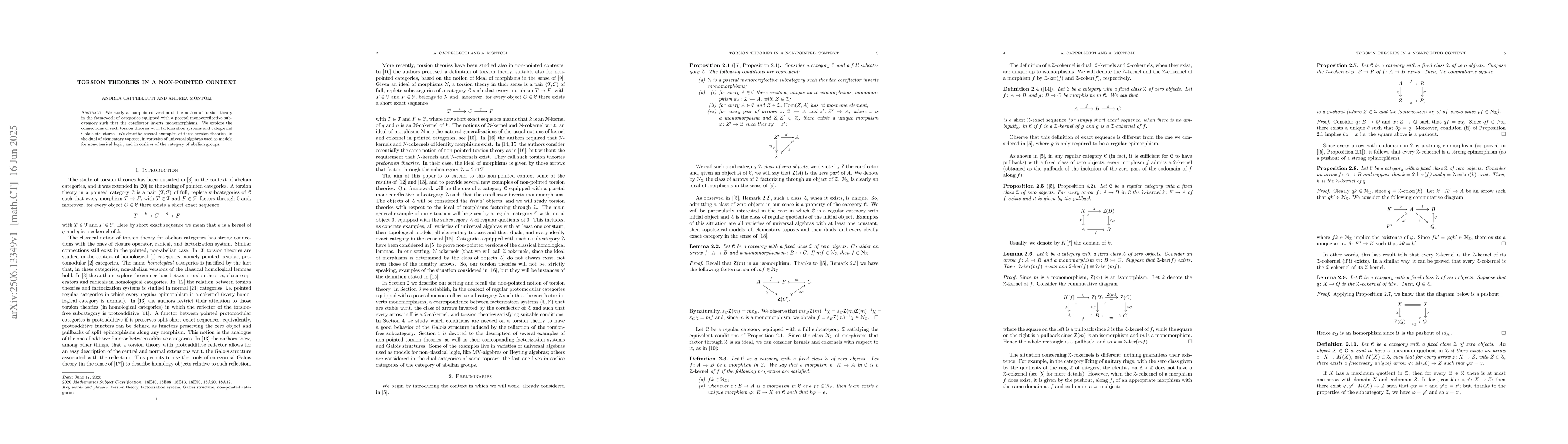 Thumbnail for Torsion Theories in a Non-pointed Context