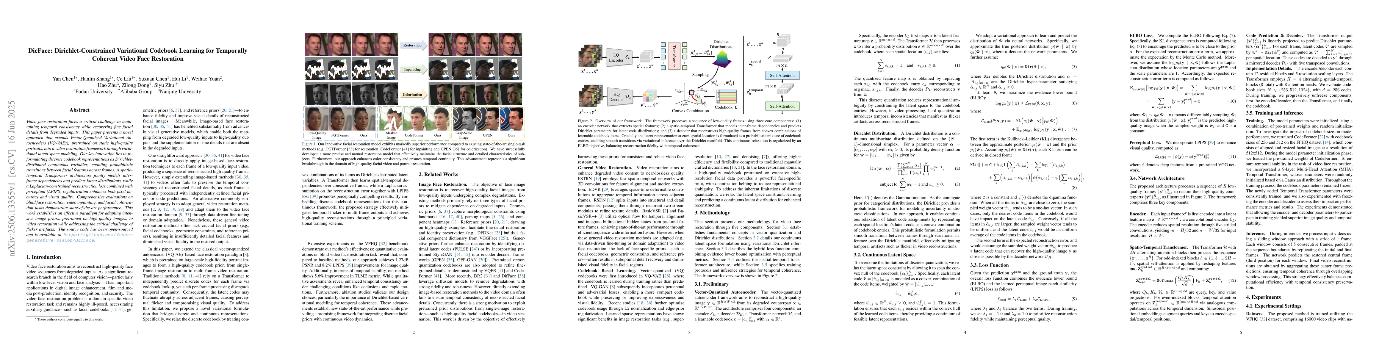 Thumbnail for DicFace: Dirichlet-Constrained Variational Codebook Learning for
  Temporally Coherent Video Face Restoration