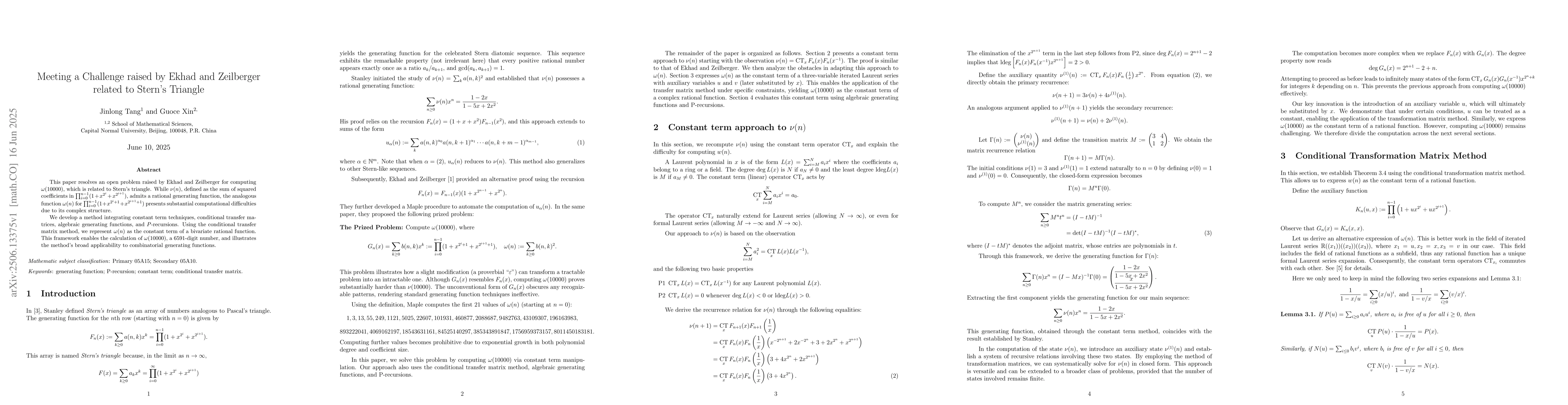 Thumbnail for Meeting a Challenge raised by Ekhad and Zeilberger related to Stern's
  Triangle