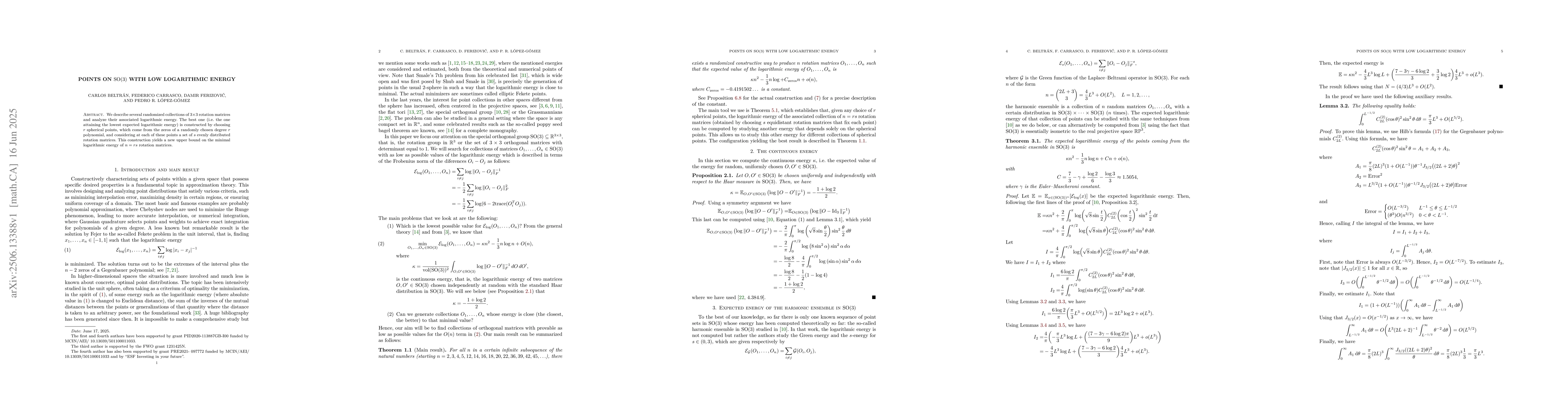 Thumbnail for Points on $\operatorname{SO}(3)$ with low logarithmic energy