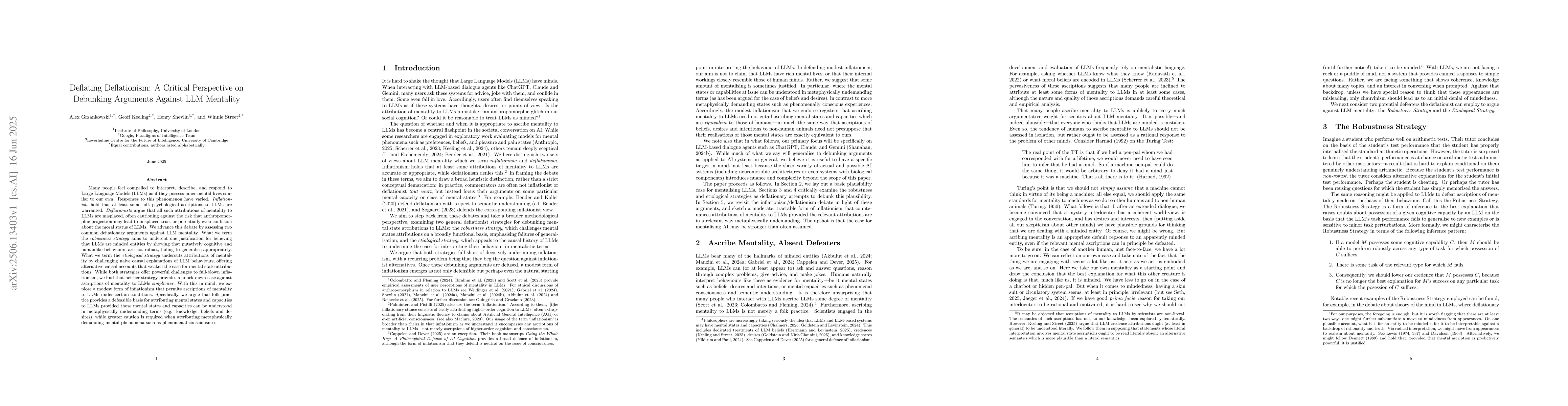Thumbnail for Deflating Deflationism: A Critical Perspective on Debunking Arguments
  Against LLM Mentality