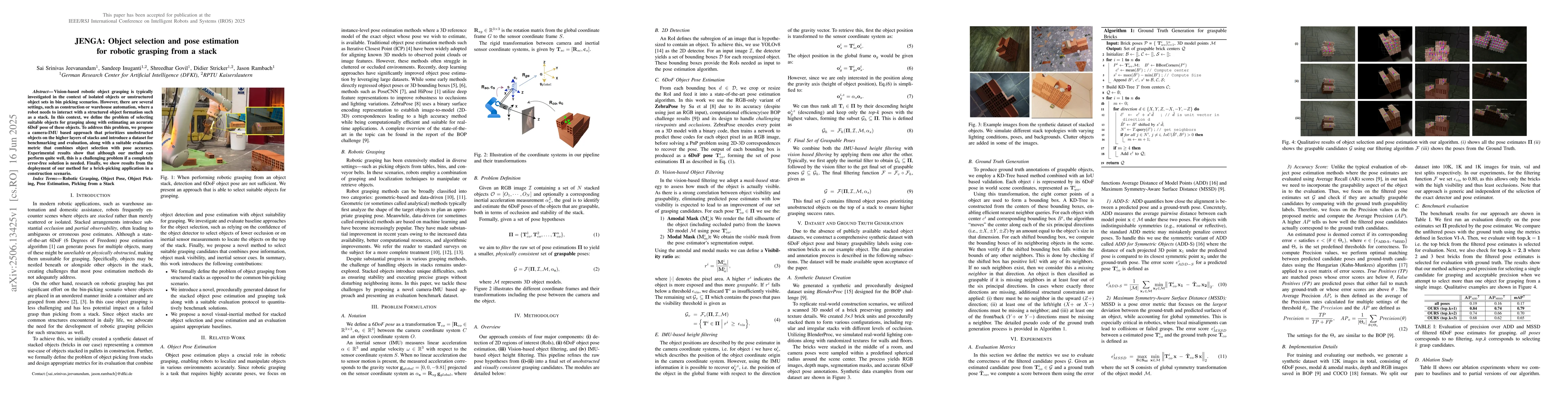 Thumbnail for JENGA: Object selection and pose estimation for robotic grasping from a
  stack