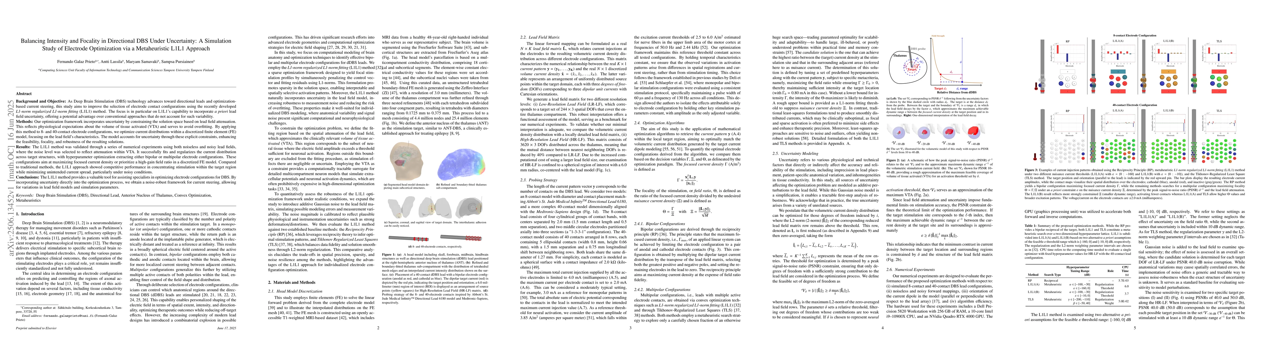 Thumbnail for Balancing Intensity and Focality in Directional DBS Under Uncertainty: A
  Simulation Study of Electrode Optimization via a Metaheuristic L1L1 Approach