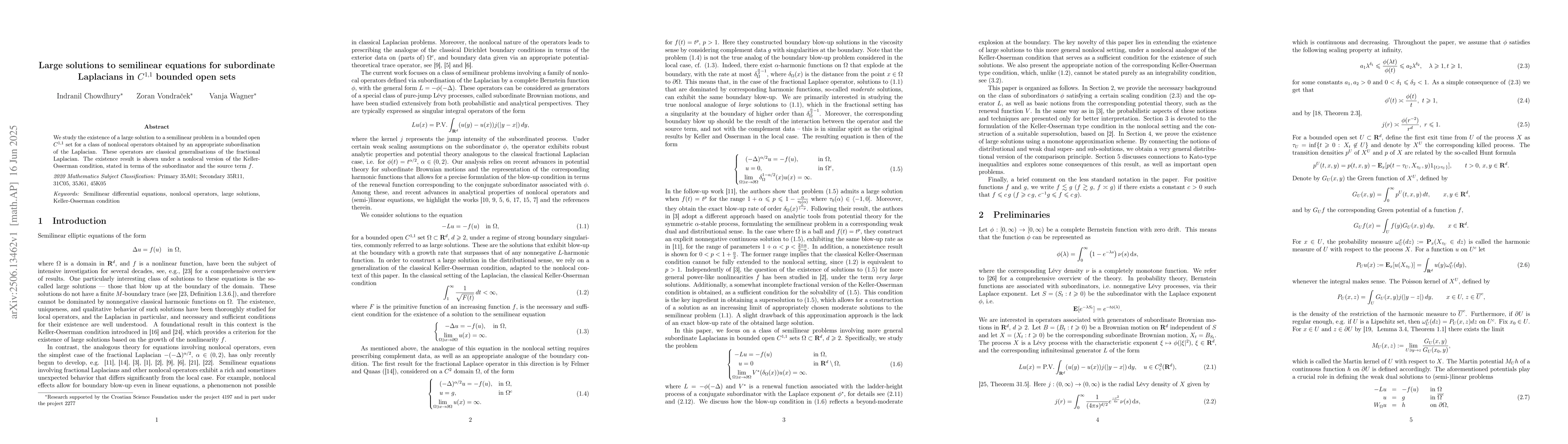 Thumbnail for Large solutions to semilinear equations for subordinate Laplacians in
  $C^{1,1}$ bounded open sets