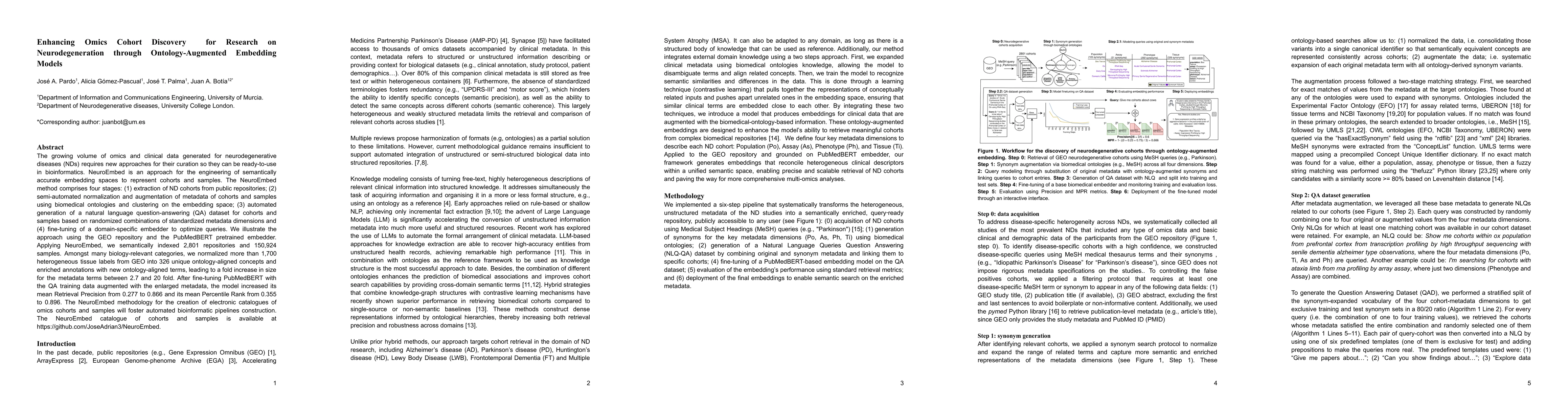 Thumbnail for Enhancing Omics Cohort Discovery for Research on Neurodegeneration
  through Ontology-Augmented Embedding Models