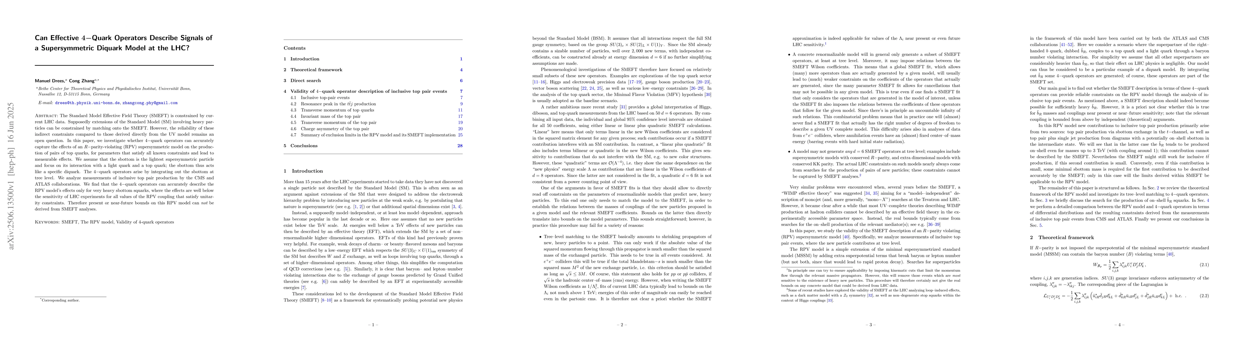 Thumbnail for Can Effective $4-$Quark Operators Describe Signals of a Supersymmetric
  Diquark Model at the LHC?