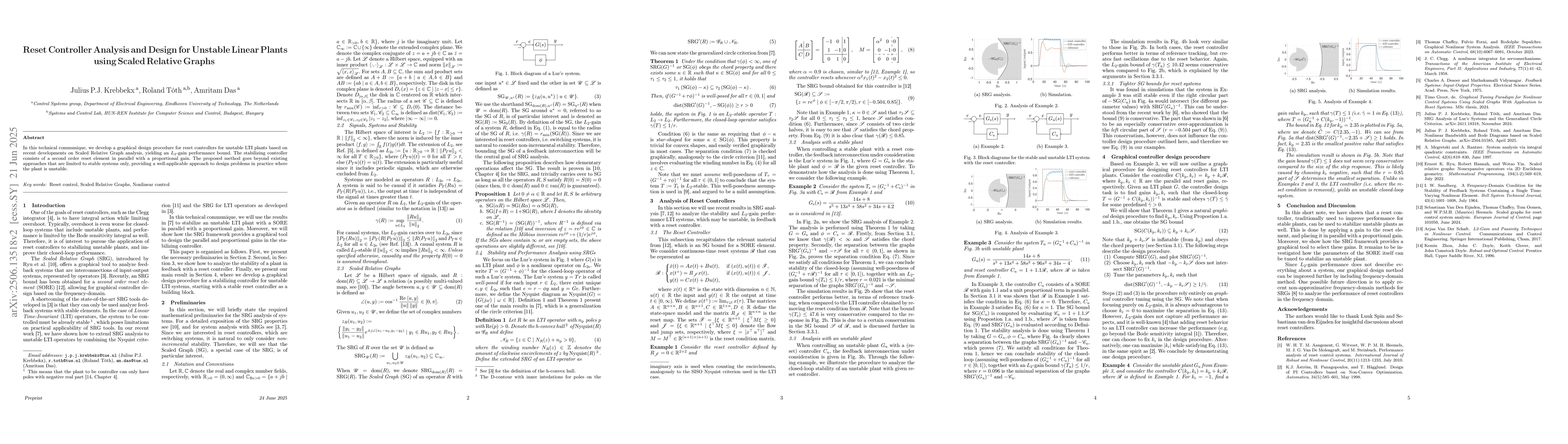 Thumbnail for Reset Controller Analysis and Design for Unstable Linear Plants using
  Scaled Relative Graphs