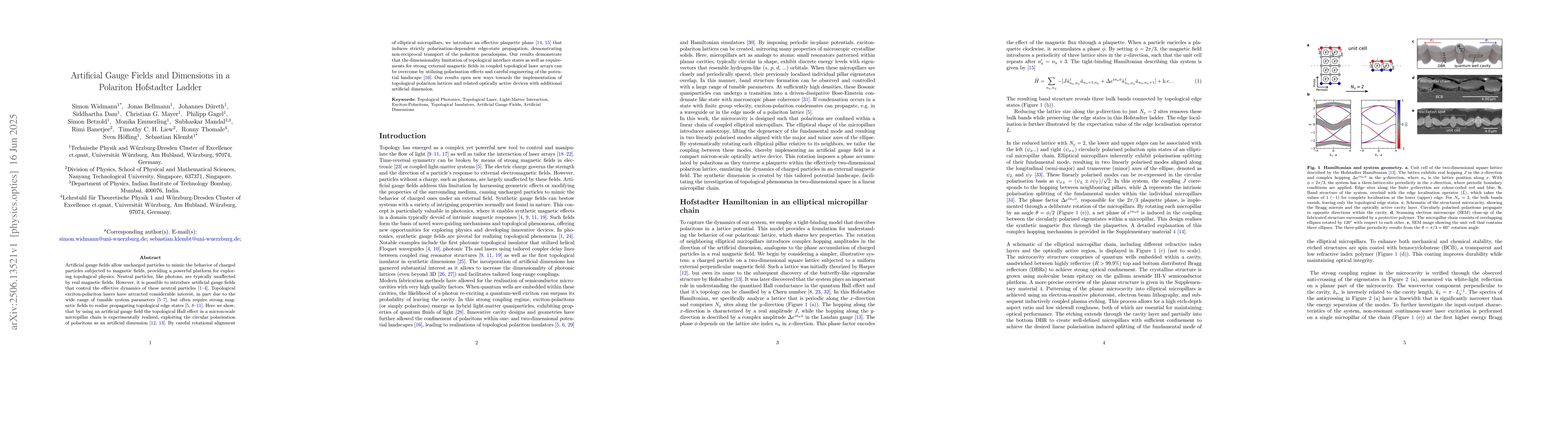 Thumbnail for Artificial Gauge Fields and Dimensions in a Polariton Hofstadter Ladder