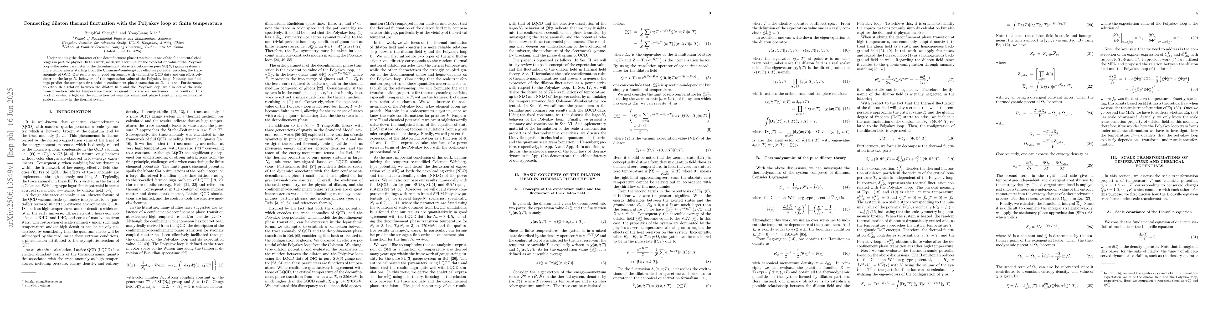 Thumbnail for Connecting dilaton thermal fluctuation with the Polyakov loop at finite
  temperature
