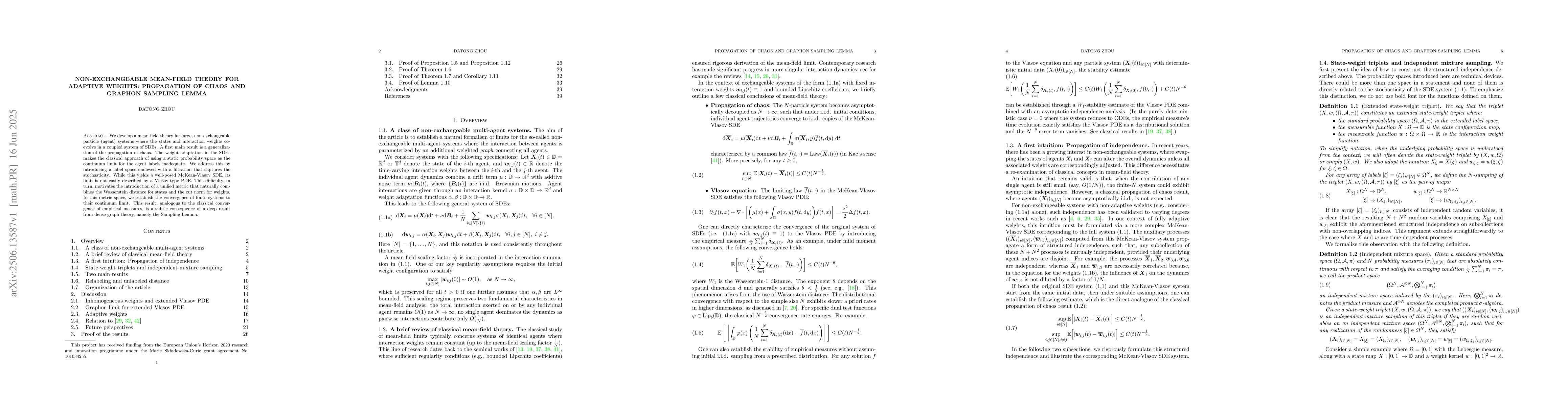 Thumbnail for Non-exchangeable mean-field theory for adaptive weights: propagation of
  chaos and graphon sampling lemma