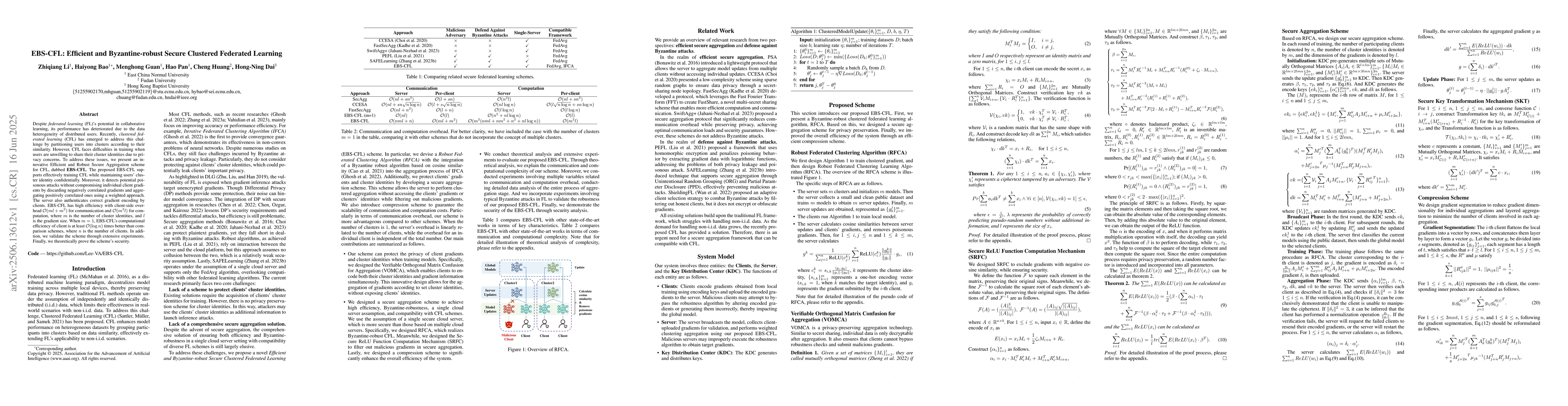 Thumbnail for EBS-CFL: Efficient and Byzantine-robust Secure Clustered Federated
  Learning
