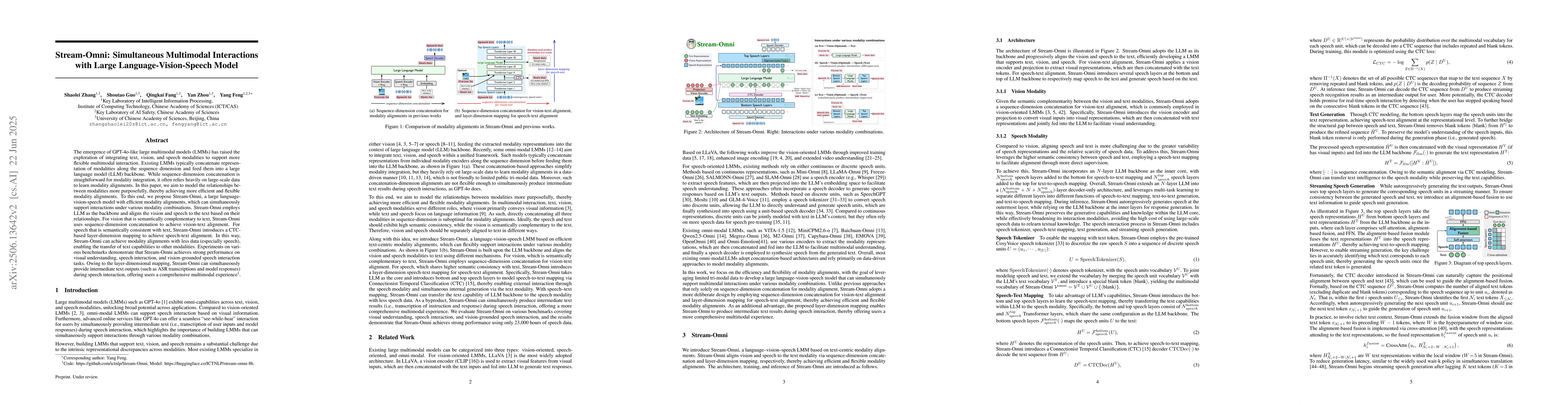 Thumbnail for Stream-Omni: Simultaneous Multimodal Interactions with Large
  Language-Vision-Speech Model