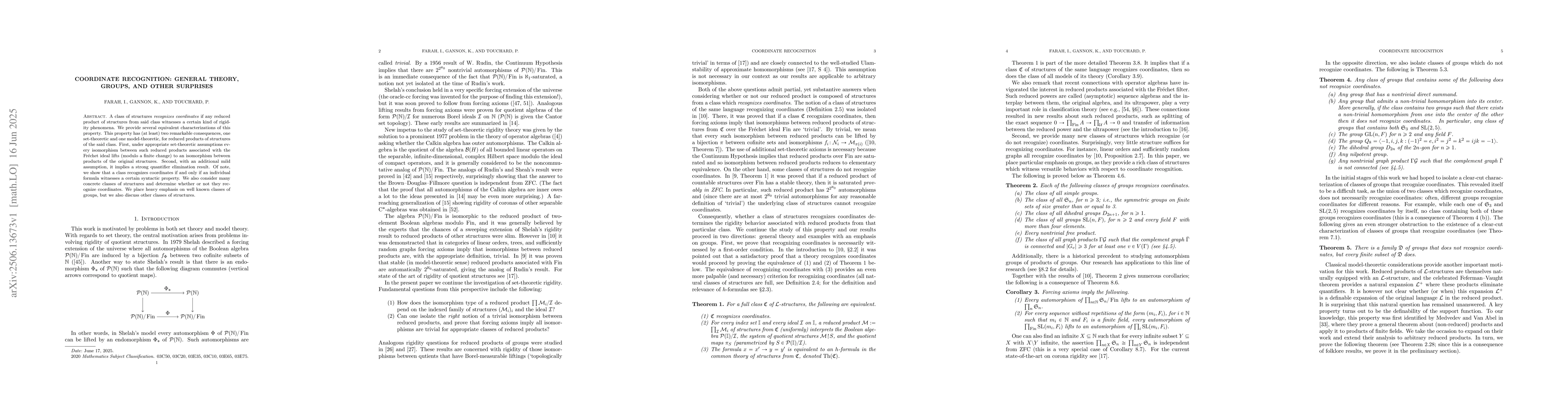 Thumbnail for Coordinate recognition: General theory, Groups, and other surprises