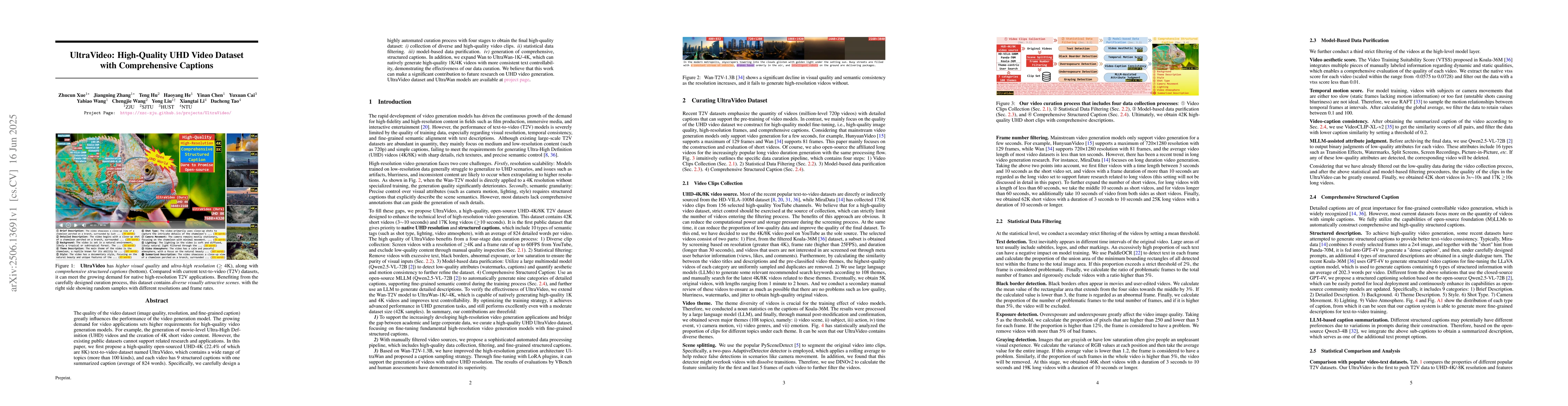 Thumbnail for UltraVideo: High-Quality UHD Video Dataset with Comprehensive Captions