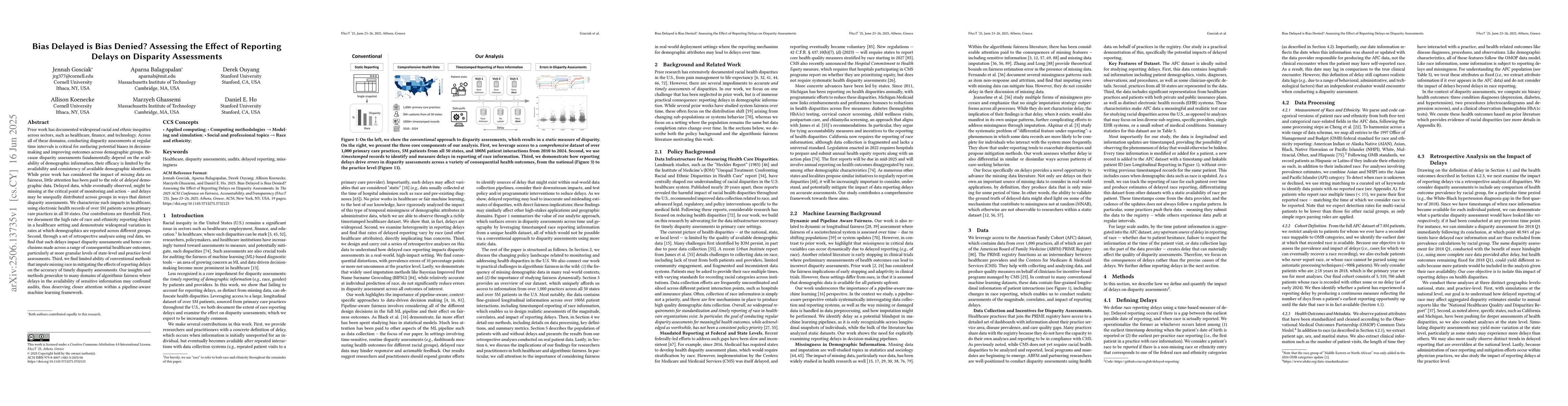 Thumbnail for Bias Delayed is Bias Denied? Assessing the Effect of Reporting Delays on
  Disparity Assessments