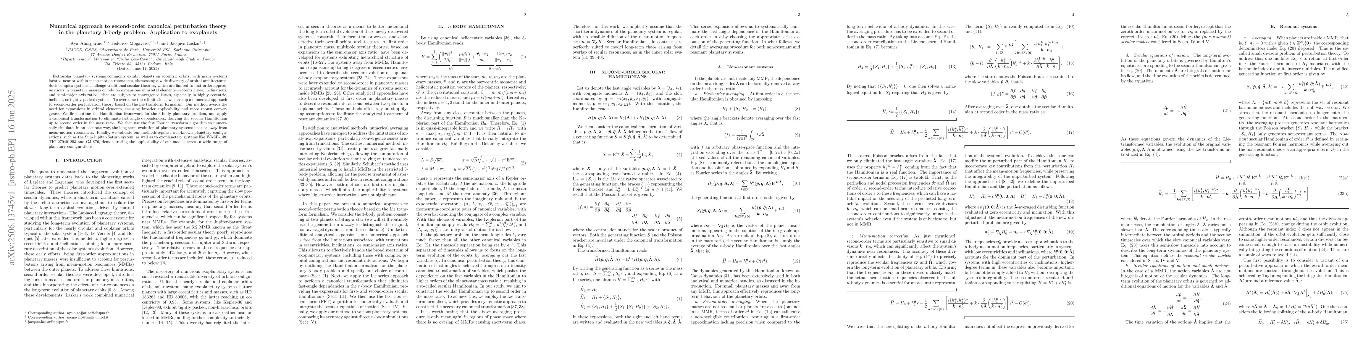 Thumbnail for Numerical approach to second-order canonical perturbation theory in the
  planetary 3-body problem. Application to exoplanets