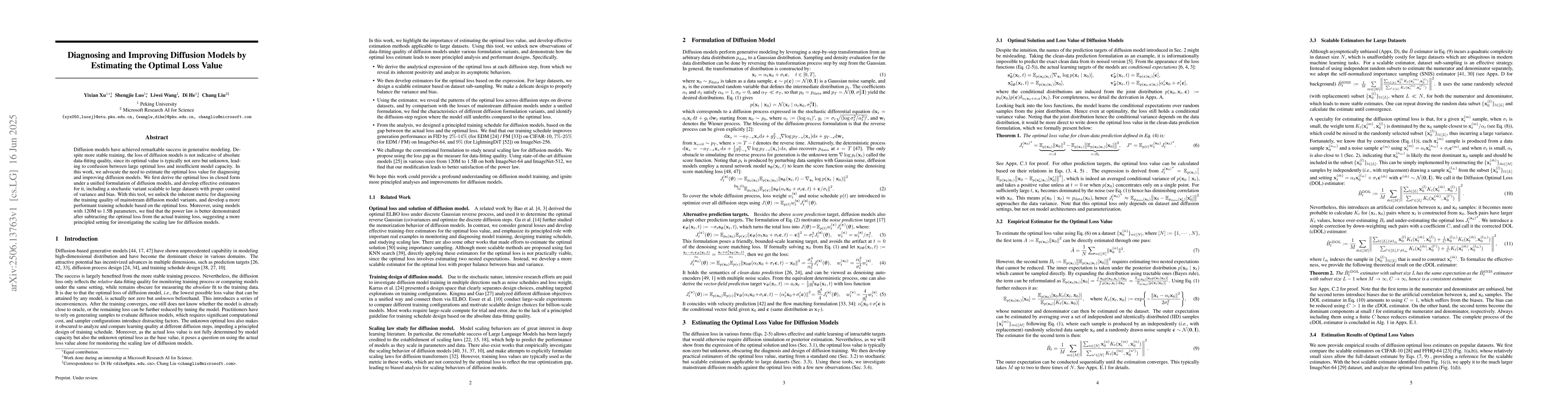 Thumbnail for Diagnosing and Improving Diffusion Models by Estimating the Optimal Loss
  Value