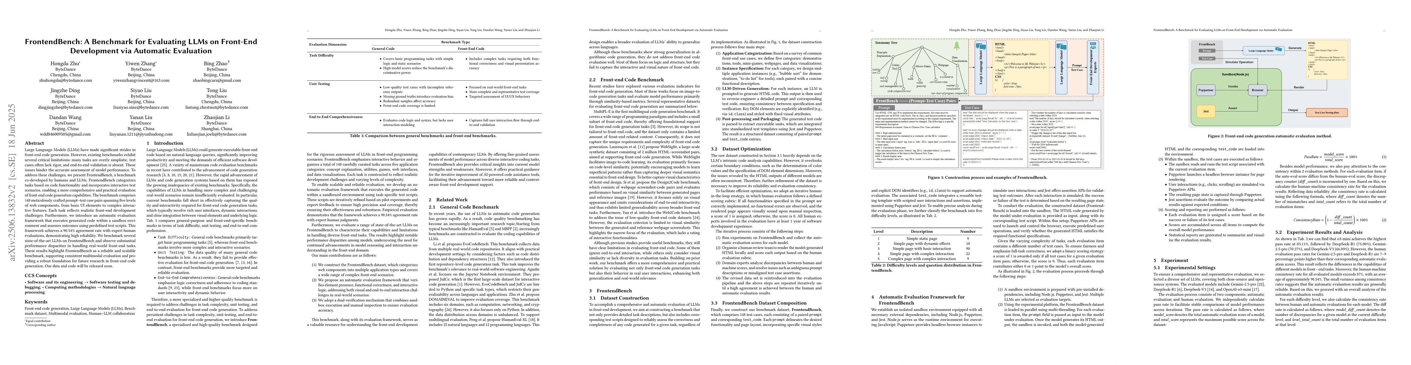 Thumbnail for FrontendBench: A Benchmark for Evaluating LLMs on Front-End Development
  via Automatic Evaluation