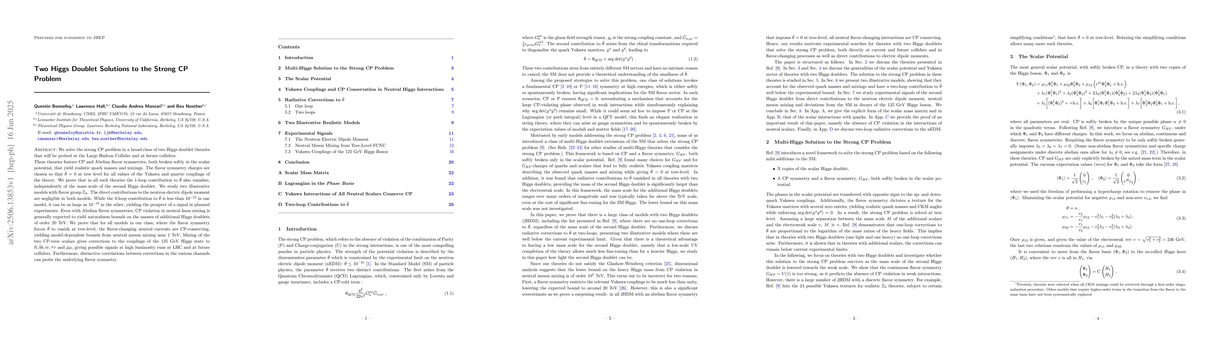 Thumbnail for Two Higgs Doublet Solutions to the Strong CP Problem