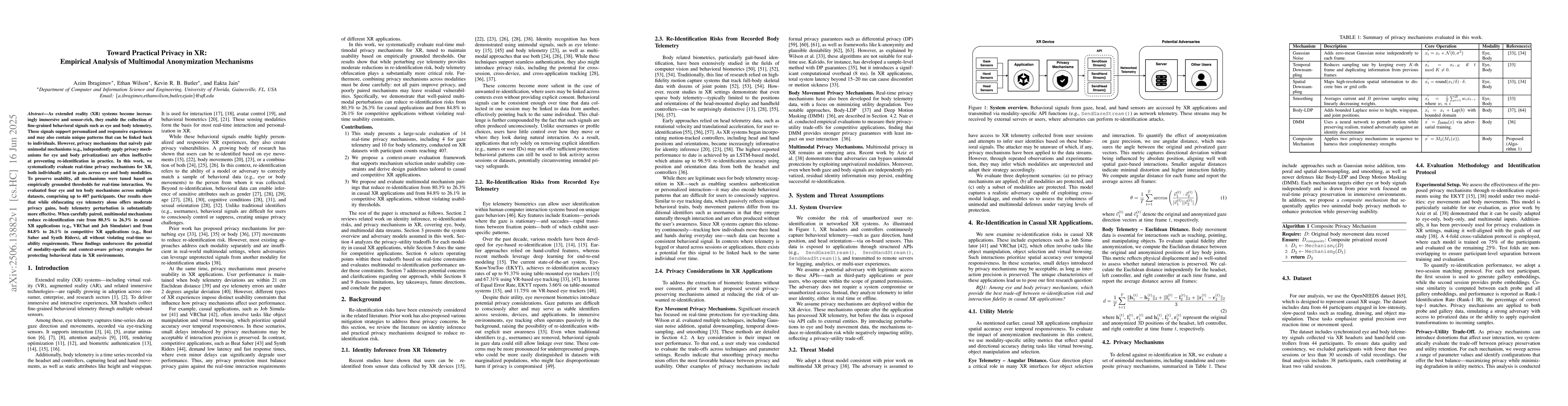 Thumbnail for Toward Practical Privacy in XR: Empirical Analysis of Multimodal
  Anonymization Mechanisms