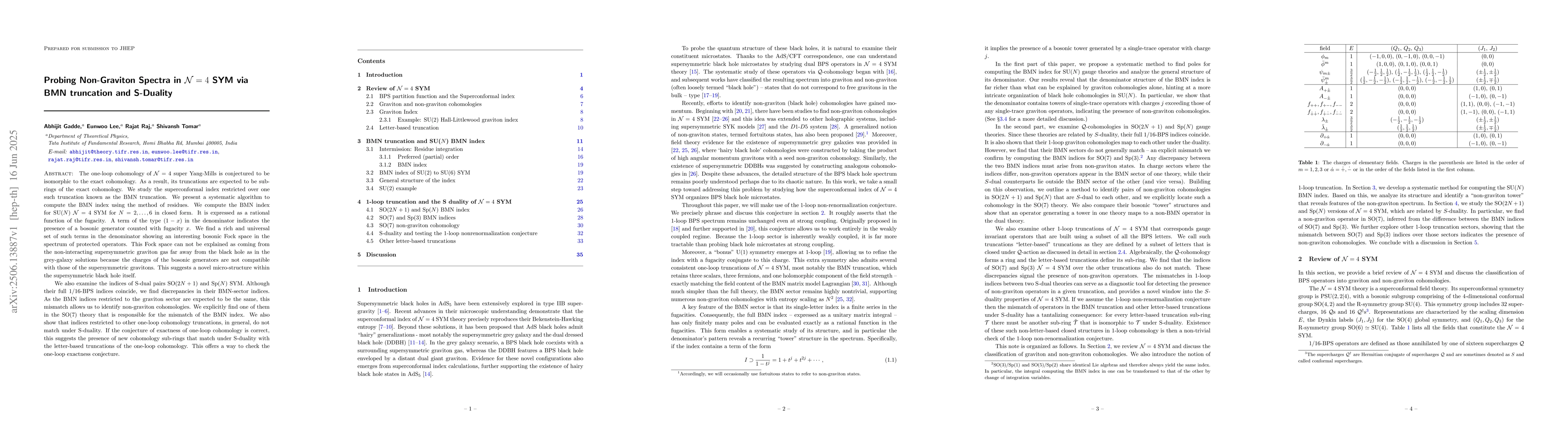 Thumbnail for Probing Non-Graviton Spectra in $\mathcal{N}=4$ SYM via BMN truncation
  and S-Duality