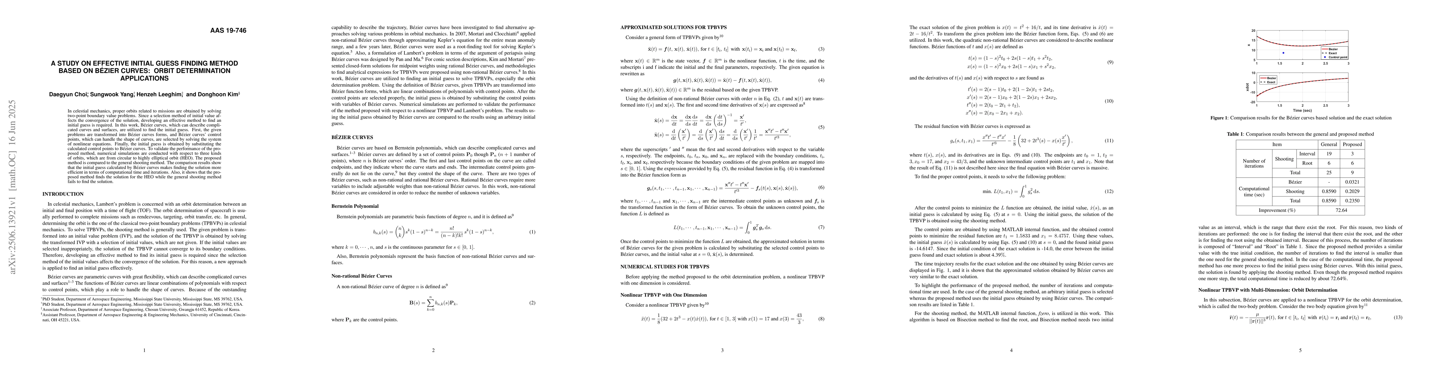 Thumbnail for A Study on Effective Initial Guess Finding Method Based on Bézier
  Curves: Orbit Determination Applications