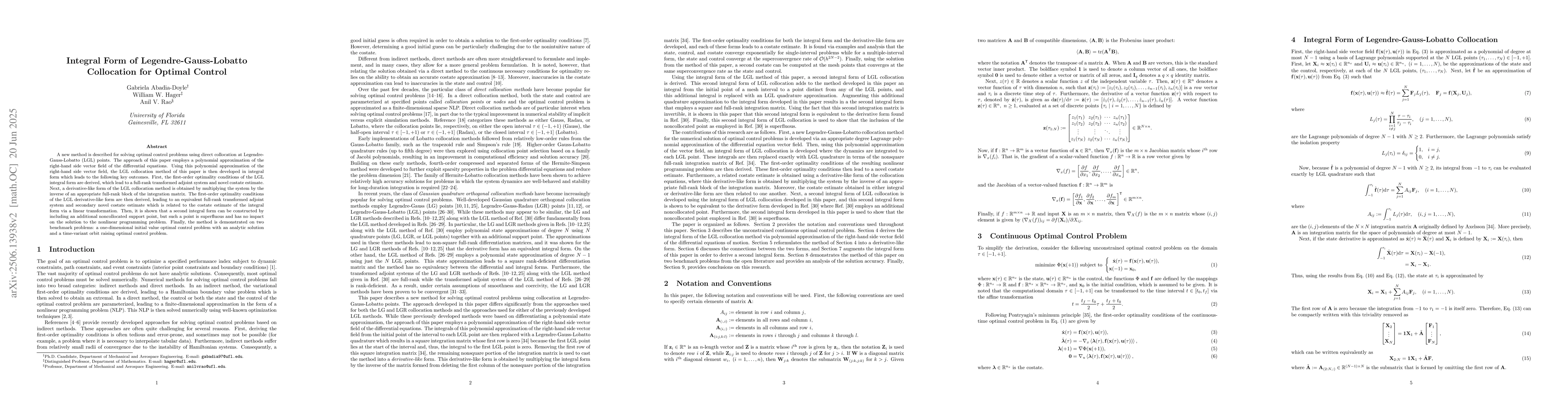 Thumbnail for Integral Form of Legendre-Gauss-Lobatto Collocation for Optimal Control