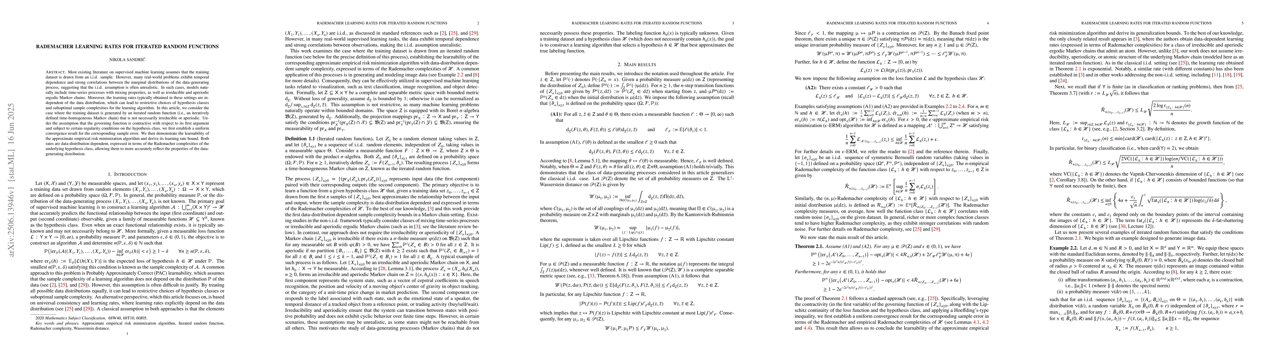 Thumbnail for Rademacher learning rates for iterated random functions