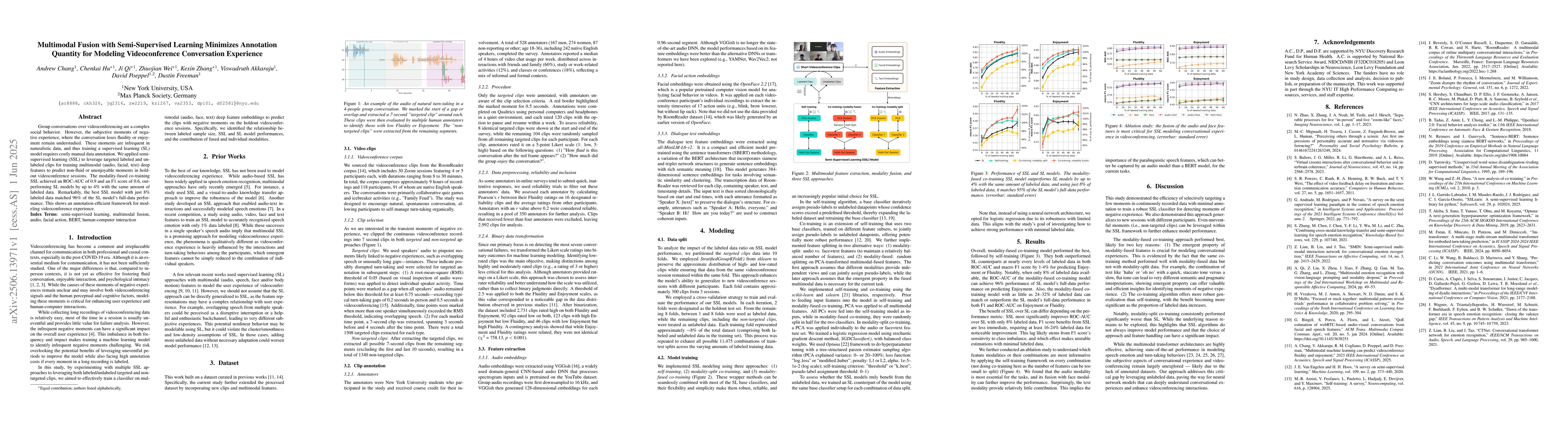 Thumbnail for Multimodal Fusion with Semi-Supervised Learning Minimizes Annotation
  Quantity for Modeling Videoconference Conversation Experience