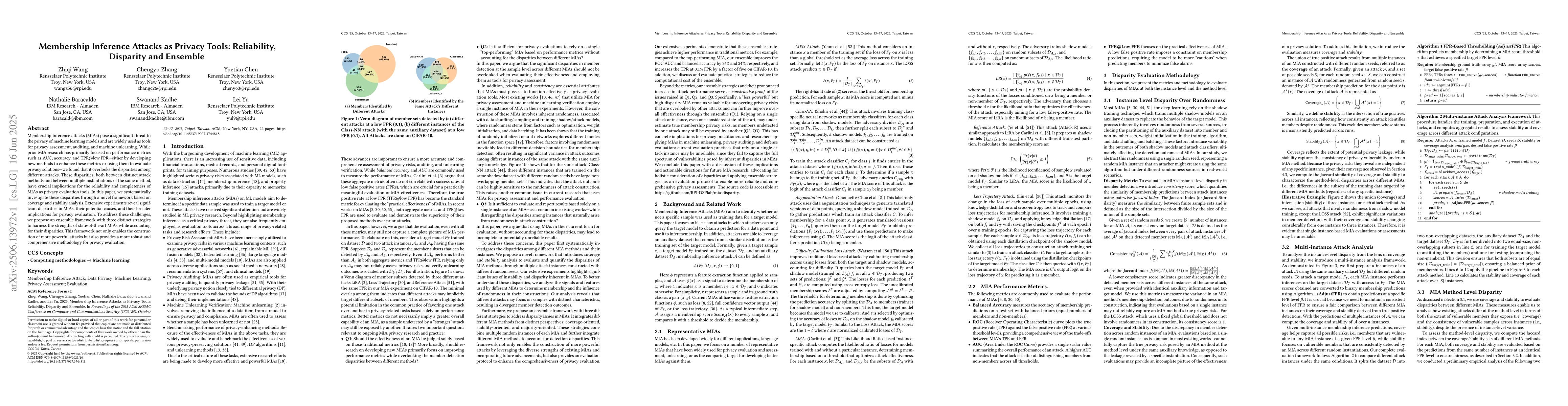 Thumbnail for Membership Inference Attacks as Privacy Tools: Reliability, Disparity
  and Ensemble