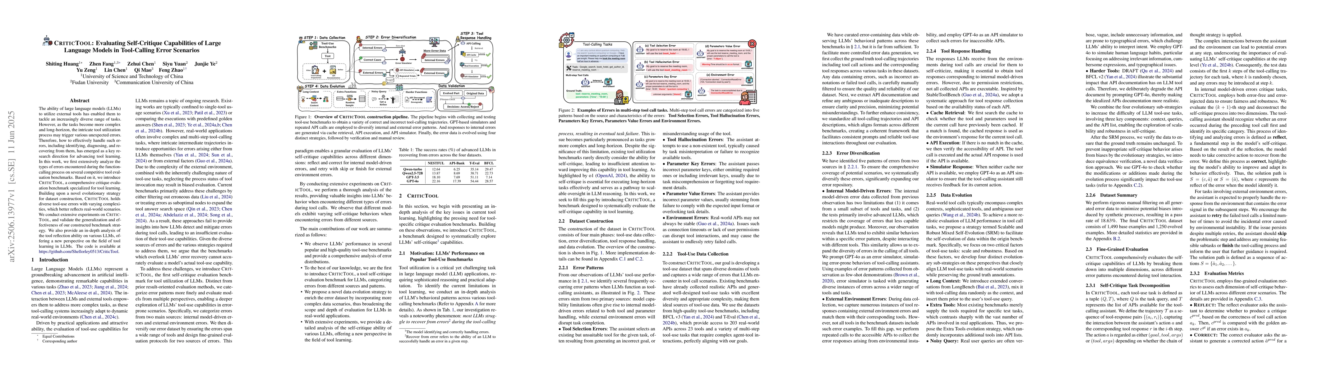 Thumbnail for CRITICTOOL: Evaluating Self-Critique Capabilities of Large Language
  Models in Tool-Calling Error Scenarios
