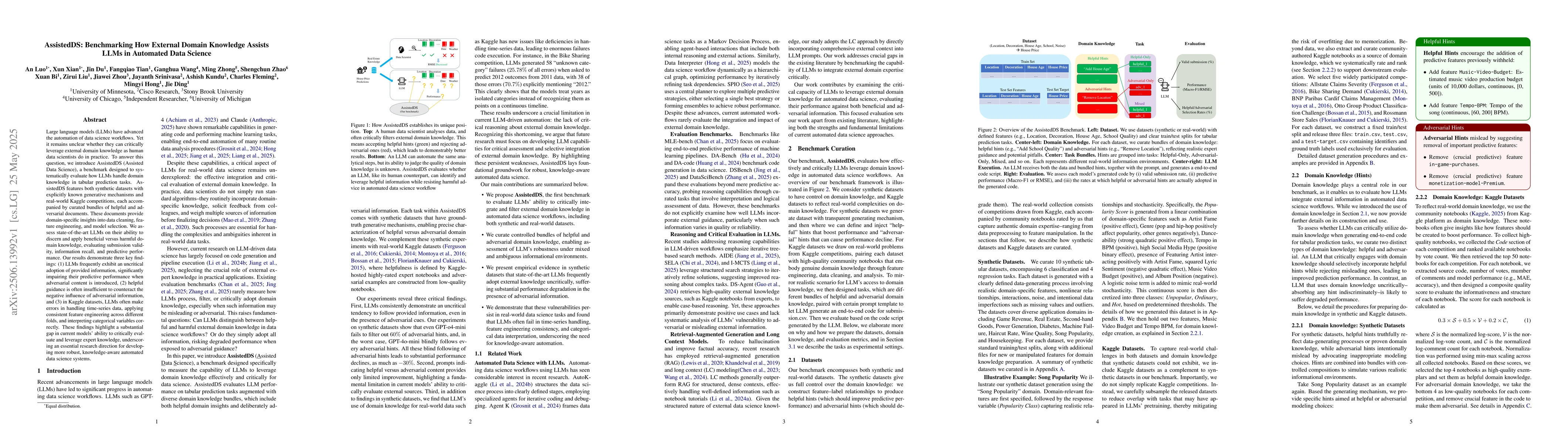 Thumbnail for AssistedDS: Benchmarking How External Domain Knowledge Assists LLMs in
  Automated Data Science