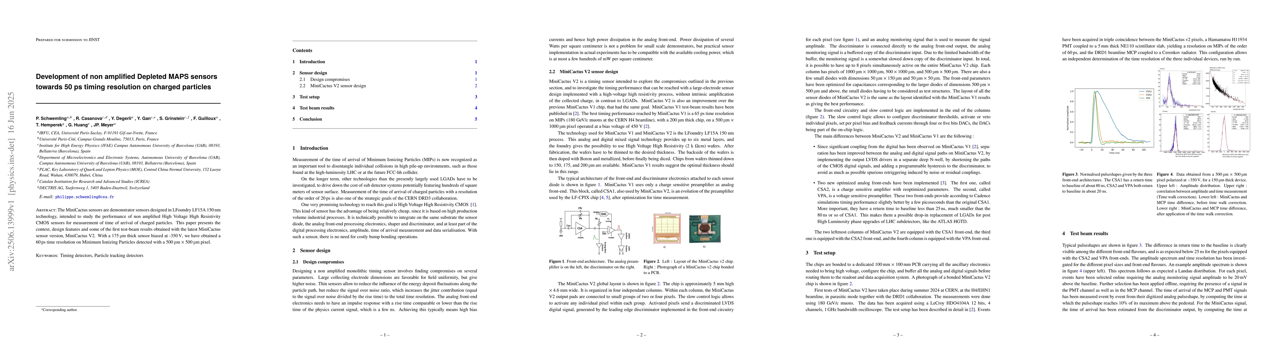 Thumbnail for Development of non amplified Depleted MAPS sensors towards 50 ps timing
  resolution on charged particles