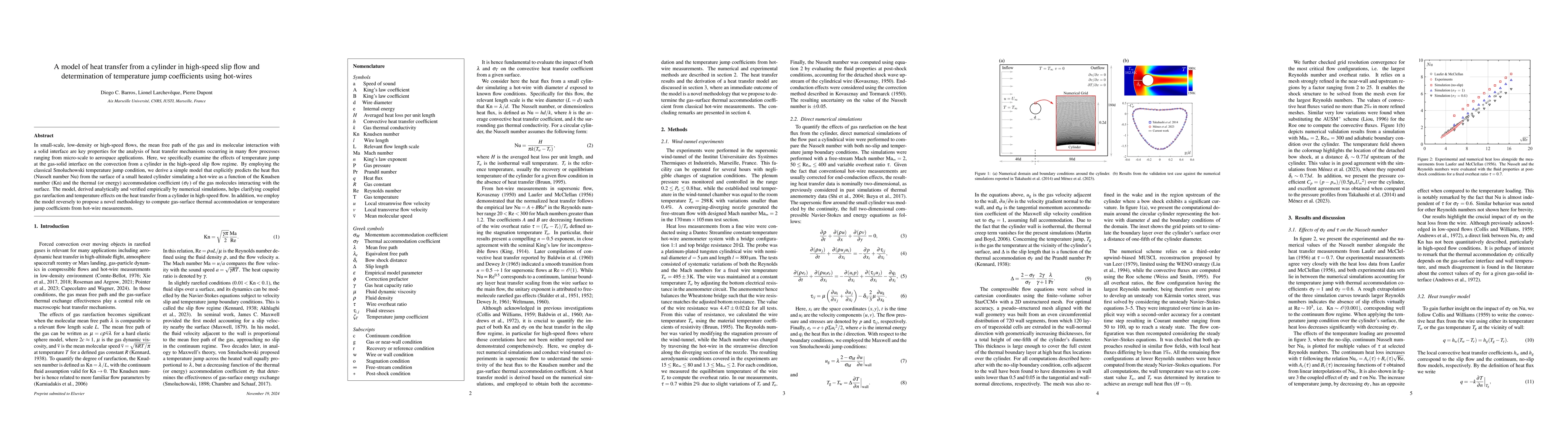 Thumbnail for A model of heat transfer from a cylinder in high-speed slip flow and
  determination of temperature jump coefficients using hot-wires